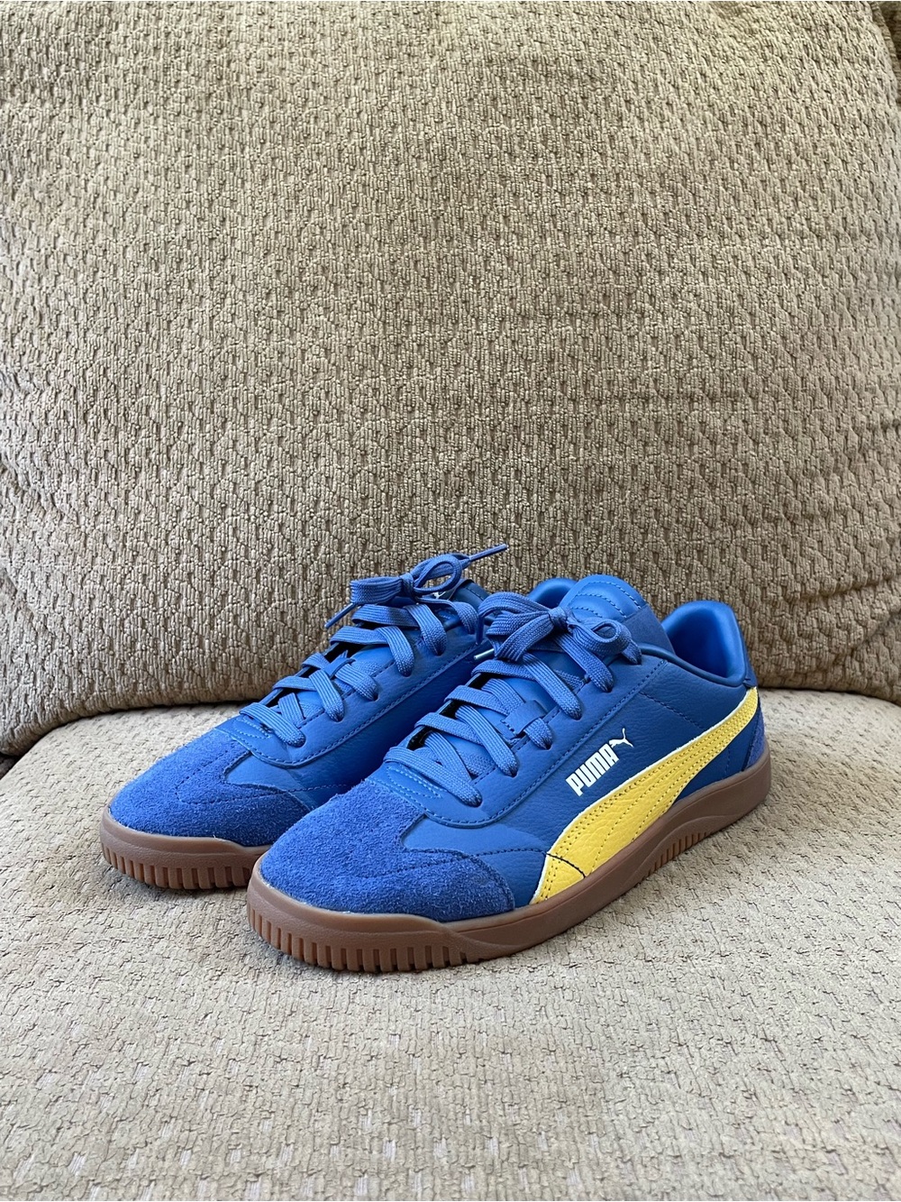 PUMA Palermo Blue & Yellow Suede-Trim Sneakers